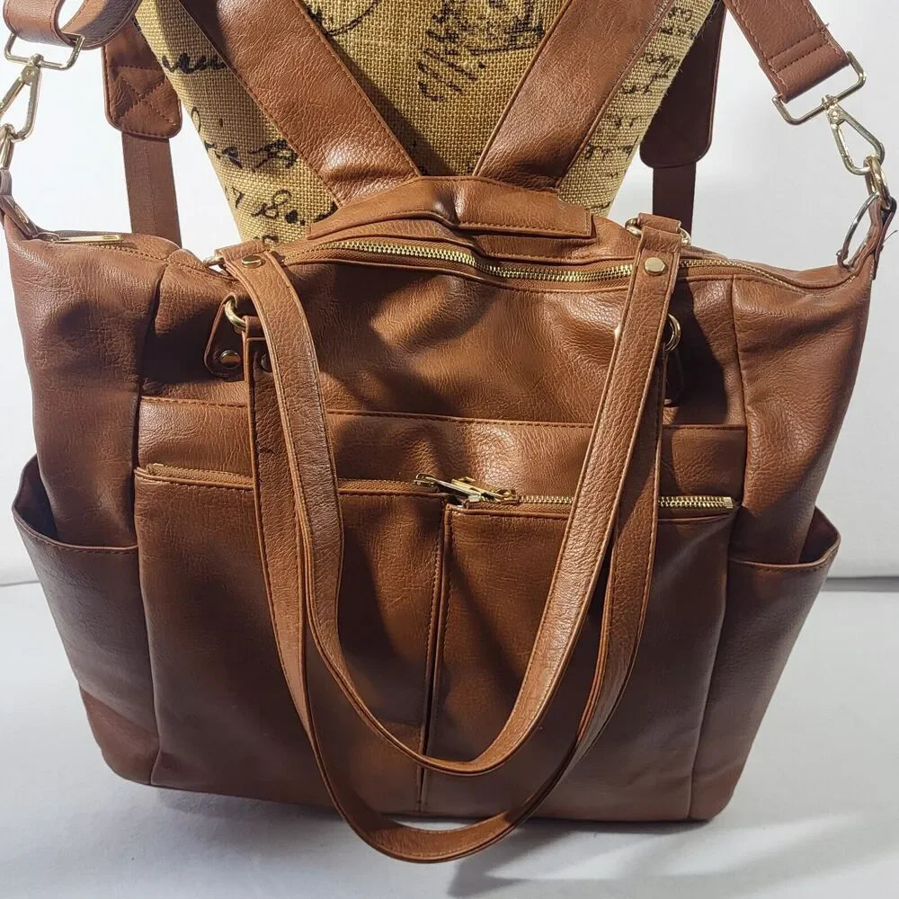 Mominside Diaper bag/ Tote Backpack Vegan Leather Insulated Pouches Many Pockets